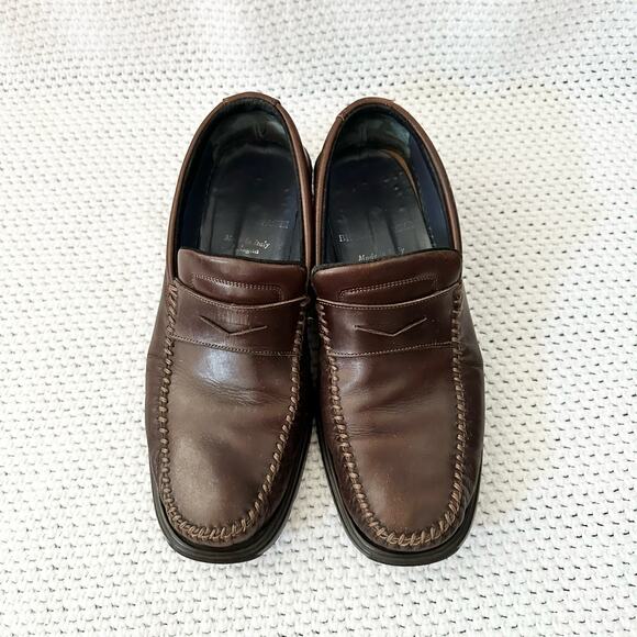 Bruno Magli Chocolate Brown Leather Bryant Slip On Loafer Casual Shoes 9 Men - Picture 3 of 11